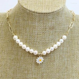 Hänge halsband 5 st naturliga pärlpärlor pärlhalsband daizy hängen med 18k pläterad kedja halsgåg mode smycken för kvinnor 90271