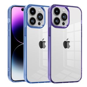 Luxury Transparent Phone Case For Iphone 15 14 11 12 13 Pro Max Plus With Raise Lens Protection Frame Colorful Border TPU Cover