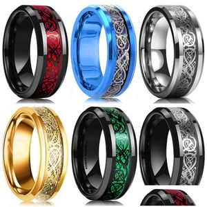 8 colori 8 mm uomo acciaio inossidabile drago anello intarsio rosso verde nero fibra di carbonio anelli fede nuziale gioielli taglia 6-13 goccia de dhgarden Ot2Wr