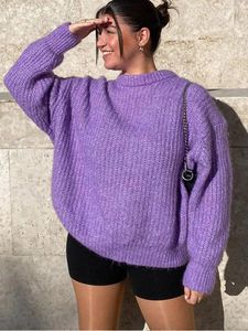 Kadın Sweaters Örme Mor Sweater Kadın Külot Büyük Boyutlu Sıradan Sonbahar Kış All Maçlı Kadın Uzun Kollu Üstler Moda Jumper