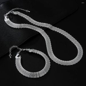 Halskette Ohrringe Set Feine 925 Silber Farbe Netto Kette Armbänder Halsketten Für Frauen Koreanische Mode Party Hochzeit Zubehör Geschenke