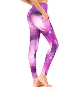 Novas leggings de yoga moda galáxia estrelada noite via láctea calças esportivas finas com bolso do telefone push up novas leggins mujer224u1761538