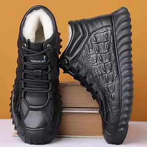 Botas de neve quente para homens de pelúcia inverno sapatos de algodão casual impermeável alto top masculino preto rendas até trabalho 231027