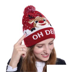 Arts And Crafts Novelty Led Christmas Knitted Hat Fashion Xmas Light-Up Beanies Hats Outdoor Light Pompon Ball Ski Cap W91219 Drop D Dhclz