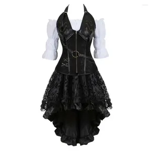 Bustiers & Corsets Sladuo Plus Size Steampunk Corset Dress Burlesque Women Halloween Costume Pirate Shirt Gothic Lingerie Top With Skirt Set