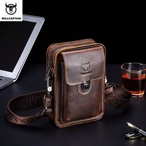 Taille Taschen Bullcaptain Crazy Horse Leder Männliche Packung Telefontasche Tasche Männer Kleine Brust Schultergürtel Zurück YB075 231027