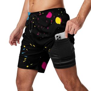 Gym Clothing Board Shorts 80S Paint Splash Retro Swimming Trunks Graffiti Colorful Print Fast Dry Running Surf High Quality Short Pants