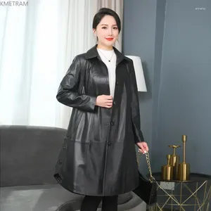 Women's Leather 8xl Real Jacket Women A-line Trench Coat Genuine Jackets Sheepskin Square Collar Windbreaker