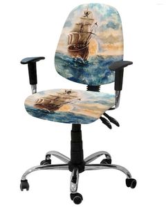 Чехлы на стулья Картина маслом Стиль Пиратская лодка Эластичное кресло Чехол для компьютера Эластичный съемный офисный чехол Разделенное сиденье