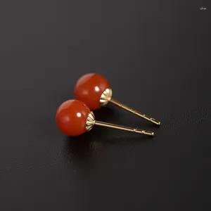 Stud Earrings DAIMI Liangshan South Red Agate Women's Day Genuine Natural Yellow 18K Gold Jade Customization