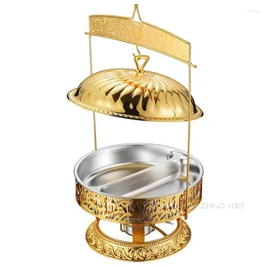 Essgeschirr-Sets, die ein 8,0-l-Chafing-Dish-Buffet-Set verkaufen, luxuriöses kommerzielles Catering-Restaurant, goldener Roll-Top-Geschirrwärmer