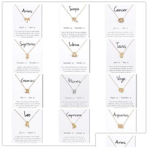 Pendant Necklaces Birthday Gifts 12 Constellation Zodiac Necklace With White Card Taurus Gemini Cancer Leo Virgo Libra Scorpio Sagitta Dhnce