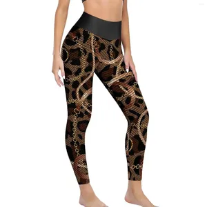 Pantalones activos Cadena de oro y cinturones Yoga Mujeres Leopardo Cheetah Leggings Push Up Estético Perfecta Fitness Deporte