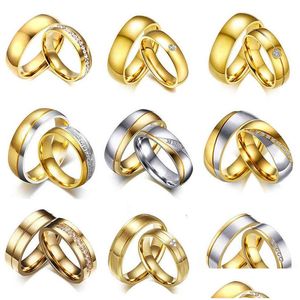 VNOX Gold Color Wedding Pand for For Women Men Jewelry Bejdia Pierścionki zaręczynowe ze stali nierdzewnej Pierścienie Para rocznicy