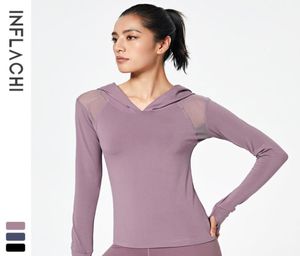 Yoga tops ajuste fino vestido de yoga feminino ponto malha respirável camisa apertada manga longa correndo fitness ginásio roupas femininas ao ar livre hoo5825559