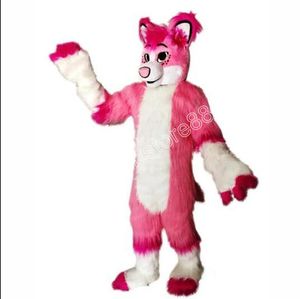 Pembe Fox Husky Fursuit Maskot Kostüm Karnaval Kıyafet Yetişkinler Boyut Noel Doğum Günü Partisi Dış Mekan Giyim Promosyon Sahneleri
