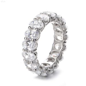 Wholesale Popular Fine Jewelry Rhodium Plated S925 Sterling Silver Oval Moissanite Diamond Eternity Band Ring for Women Unisex