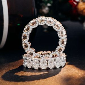 Moda jóias moissanite eternidade anel faísca gelo anéis de casamento para casais conjunto e noivado diamante ouro branco def vvs