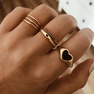 3 teile/satz Frauen Böhmischen Perle Knuckle Ring Kreative Schwarz tropfen öl liebe Gold Joint Ringe Set Modeschmuck