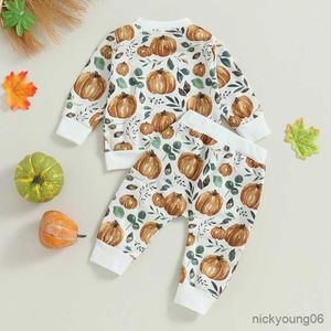 Set di abbigliamento per ragazze 2 pezzi Set di vestiti per Halloween Manica lunga Stampa zucca Top Pantaloni R231028