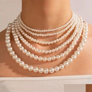 Beaded Necklaces Handmade Vintage Simation Round Pearl Choker Necklace Elegant Simple Adjustable Mtiple Sizes For Women Girls Drop Del Dh6Br