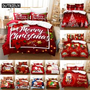Sängkläder sätter Red Christmas Däcke -täckning Set King Queen Size för enkelbäddslänger Täcken Täcken Täckkudde Case 3D Full Twin 3st 2st 231027