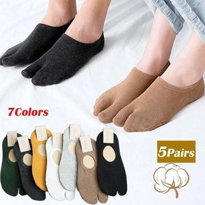 Men's Socks 5 Pairs Couple Two-toe Split Boat Summer Cotton Solid Shallow Invisible Non-slip Silicone Thin Low-top Casual Sokken