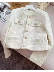 Damen Wollmischungen HMA Korean Chic Female Tweed Basic Jacke Mantel Damen Kleidung Runway Style Wolloberbekleidung 231027