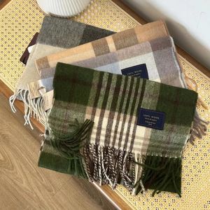 Szaliki mężczyźni Scarf 100% wełna kratowana ciepła miękka tłumik żeńska jesień jesienna para kaszmirowa wiatroodporna pasek szal męski mężczyzna gruby szalik 231027