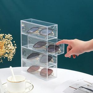 Sunglasses Cases Acrylic Glasses Case Four Layers of Desktop Display Box Dustproof Drawer Style Storage Glasses Sunglasses Case 231027