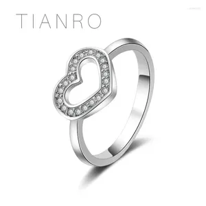 With Side Stones TIANRO Simple Heart-shaped Inlaid Zircon Ring For Ladies Classic Wedding Wear Jewelry