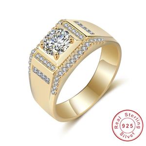 Klasyczny z bocznymi kamieniami Zestaw Pierścień 6 mm 1 2 CT Symulowany diamentowy pierścionek zaręczynowy 925 Solidna srebrna obrączka dla mężczyzn Jewelry228v