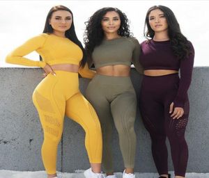 Conjunto de roupas femininas para ioga, 6 cores, sem costura, material de ginástica, leggings esportivas, leves, roupas de fitness ao ar livre, 2 peças, terno3434945