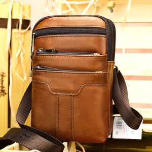 Bel Çantaları Orijinal Deri Erkekler Küçük Crossbody Çanta Retro Rahat Kemer Çok Fonksiyonlu Üç Katman Omuz Messenger 231027