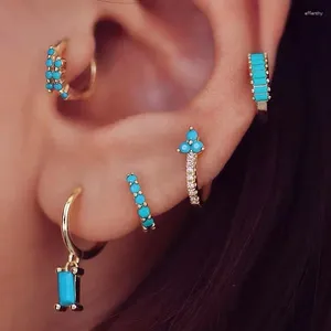 Dangle Earrings Pendientes 18K Plated Gold Color Bohemia Blue Turquoise Hoop Geometry Huggie For Women's Fashion Jewelry