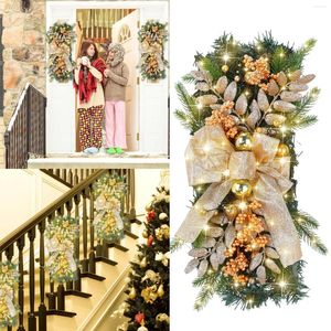 Dekorativa blommor Led Light Christmas Rattan Wreath Luxury Decoration Garland med ljus Xmas Party Supplies