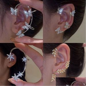 Sier Plated Leaf Butterfly Clip Earrings för kvinnors öronklämmor utan piercing mousserande zirkoniummust modesmycken dropp de dhgarden ott1u