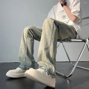 Herr jeans koreansk version student avslappnad trend tvättade gamla byxor high street rak löst bred ben denim baggy hip hop byxa