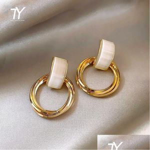 High Sense Opal Circle Pendant Dingle Earrings Fashion Party Luxury Accessories Y Korean Girls Jewelry for Drop Delivery Dhgarden OTC8P