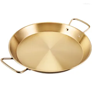 Pannor spanska nonstick tallrik guld rostfritt stål matlagning pannor skaldjur kokande dubbel handtag paella