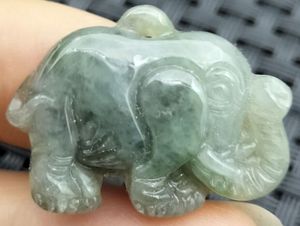 Certified Gray Black Burma Natural Type A Jade Jadeite Carved Elephant Pendant