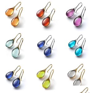 Trendy Women Earrings 9 Colors Delicate Gold Natural Blue Stone Hook Dangle For Wedding Engagement Jewelry Drop Delivery Dhgarden Otcky