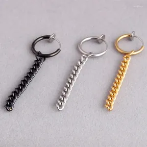 Hoop Earrings Fashion Men Male Pendientes Color Gold Titanium Round Circle Long Chain Non-piercing Huggie Jewelry