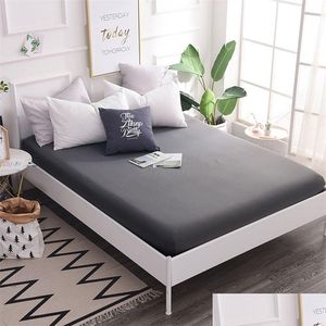 Sheets Sets Cotton Fitted Sheet Quality Solid Color Bed Four Corners With Elastic Band Mattress Er Twin Fl Queen King Size 220514 Dhikg