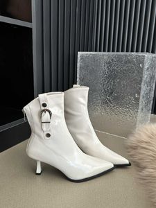 2023 herbst und Winter Neue Stil Sexy Dünne Ferse Genietet Gürtel Schnalle Mid Sleeve Stiefel für frauen Knielangen stiefel 231028