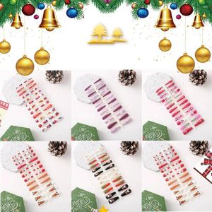 False Nails Christmas Beauty Long Round Press On Pink Glitter återanvändbar med Rhinestone Fake Fal D6N6