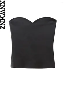 Czołgi damskie xnwmnz moda 2023 Czarna dzianina Bustier Top Women High Street Sweet Neck Slim Fit Wszechstronny szyk kobiet