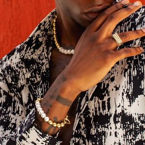 Gargantilha moda colar pulseira conjunto para homens mulheres tendência imitação pérola jóias hip hop acessórios atacado