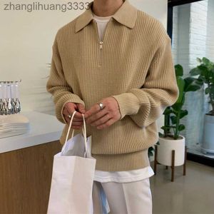 Men's Sweaters Fashion Solid Color Knitwear Men Long Sleeve Jumper Tops Fall Vintage Lapel Zipper Jumper Zipper Design Knitting Sweatshirt Mens Clothing