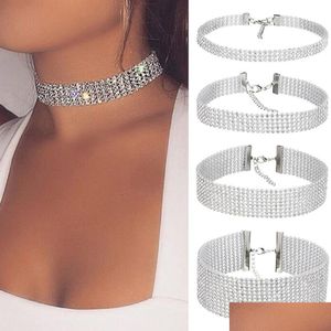 Tennis Graduated Mtilayer Crystal Rhinestone Choker Necklace Women Accessories Sier Color Chain Punk Gothic Chokers Jewelry Collier Fe Dhtzi